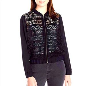 Lightweight Black Lace Front Bomber Jacket